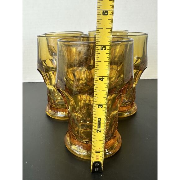 Hazel Atlas Amber Georgian Honeycomb Juice Glass 5 pc Set 1957 Made in USA 5” - Picture 4 of 5